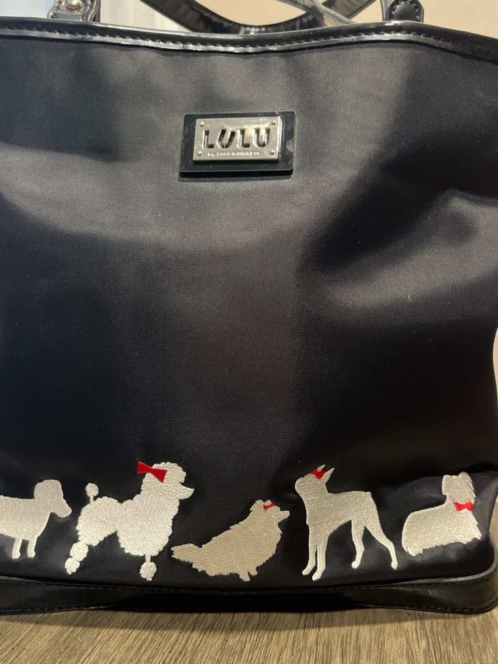 Lulu Guinness"It's a Dog's Life" black nylon tote